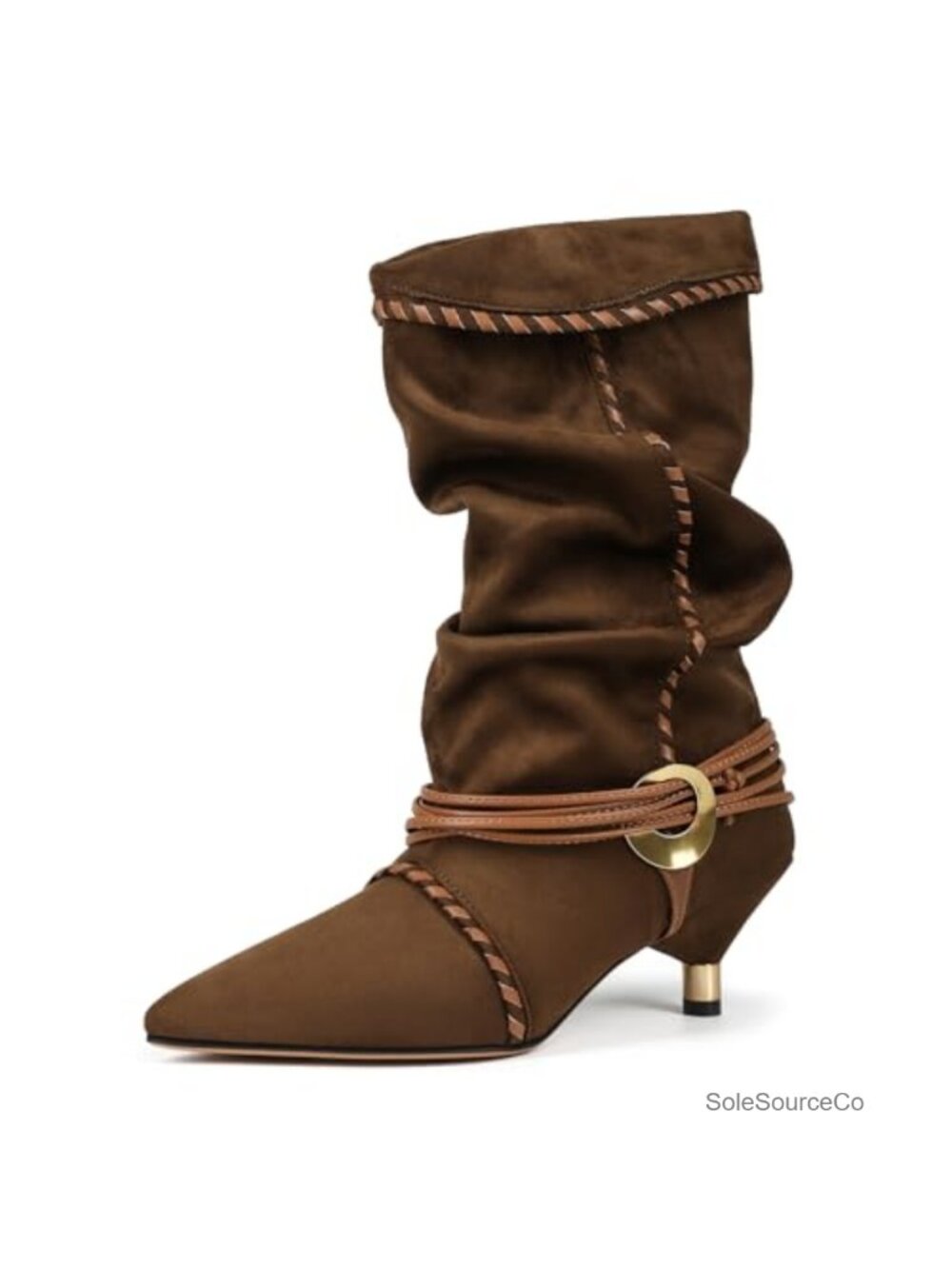Slouchy Kitten Heel Mid-Calf Boots Suede Pointed Toe Pull-On Women